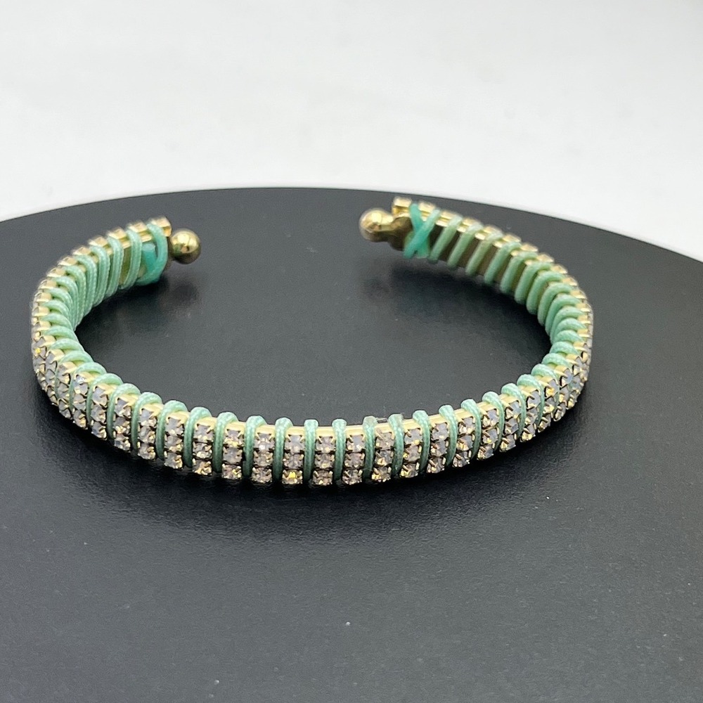 Mint Green‎ Thread-wrapped rhinestone Cuff Bangle Bracelet